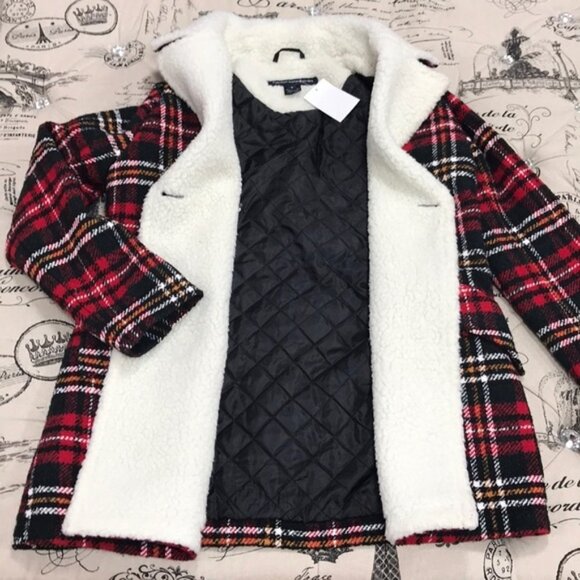 French Connection Double Breasted Plaid Coat - Picture 5 of 6